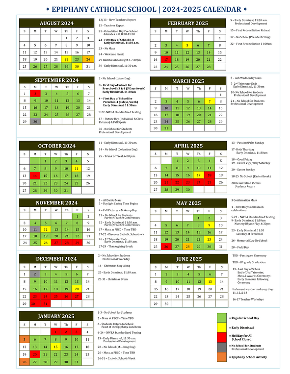 CALENDAR Epiphany Catholic School